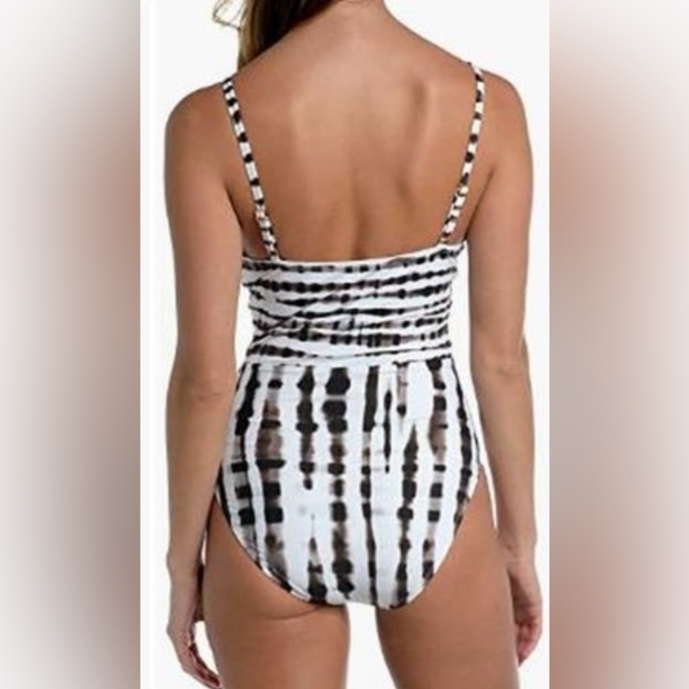 LA BLANCA Women's Twisted Bamboo Tummy Control One Piece Swimsuit Size 12 New - Picture 2 of 7